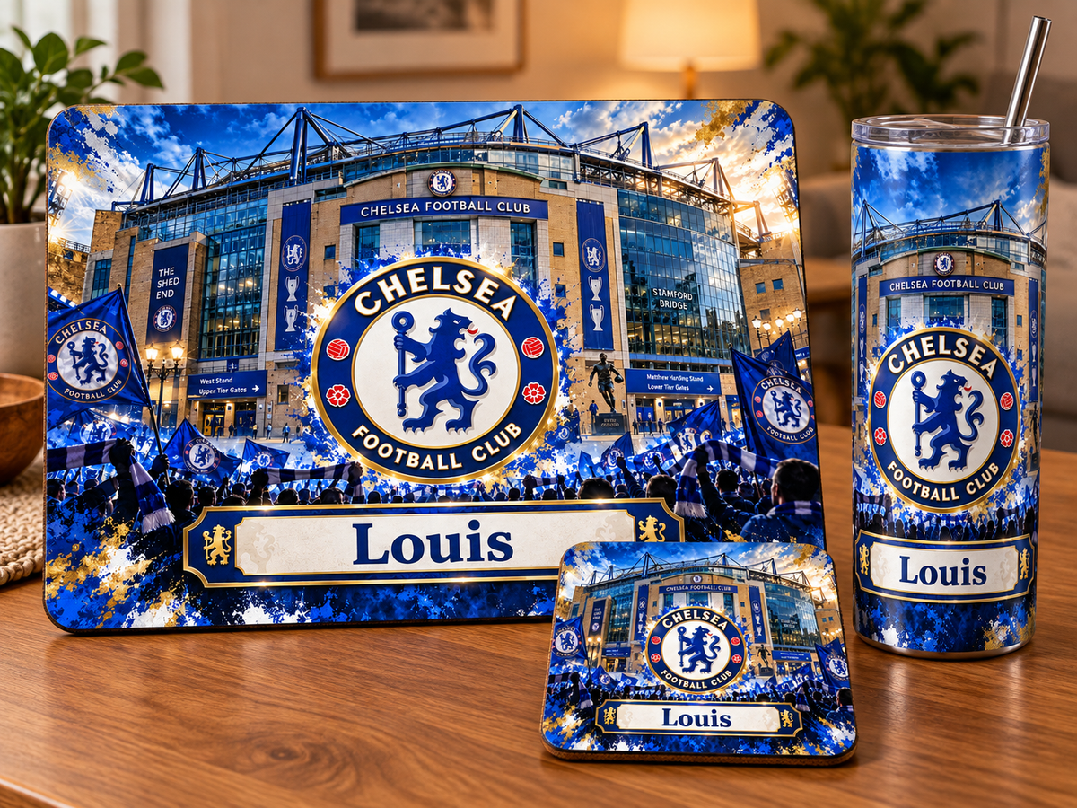Footie tablemat, coaster and tumbler set