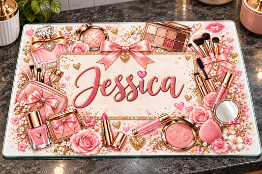 Pink makeup glass board