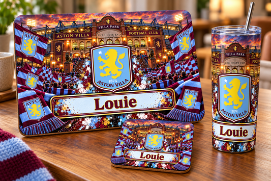 Footie tablemat, coaster and tumbler set