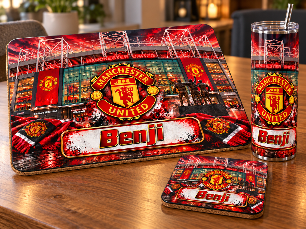 Footie tablemat, coaster and tumbler set