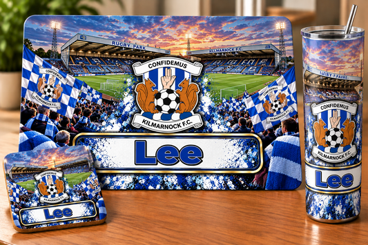 Footie tablemat, coaster and tumbler set