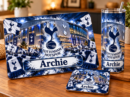 Footie tablemat, coaster and tumbler set