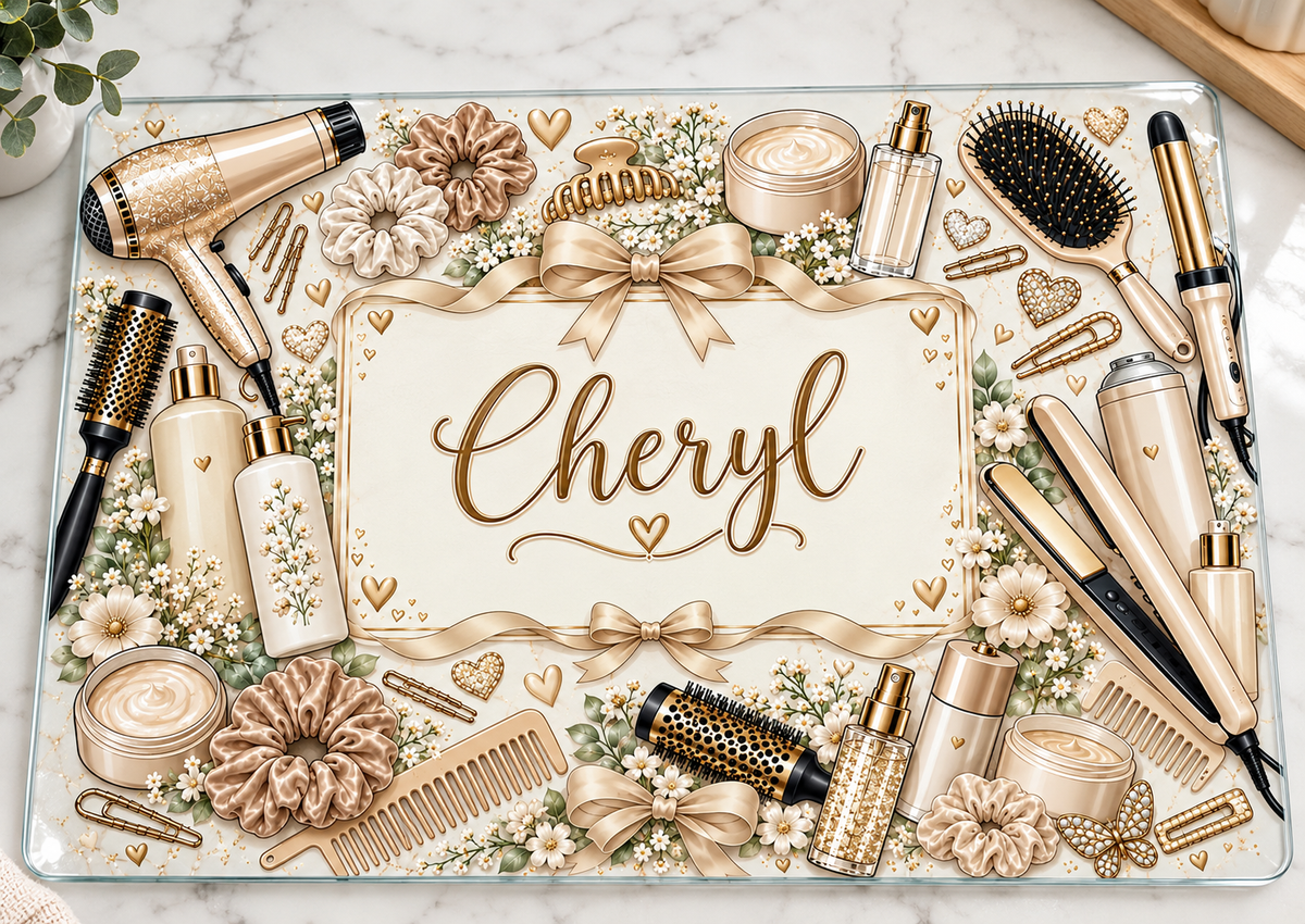 Cream/beige hair care glass board