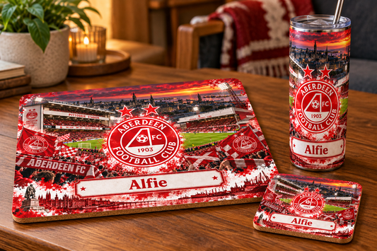 Footie tablemat, coaster and tumbler set