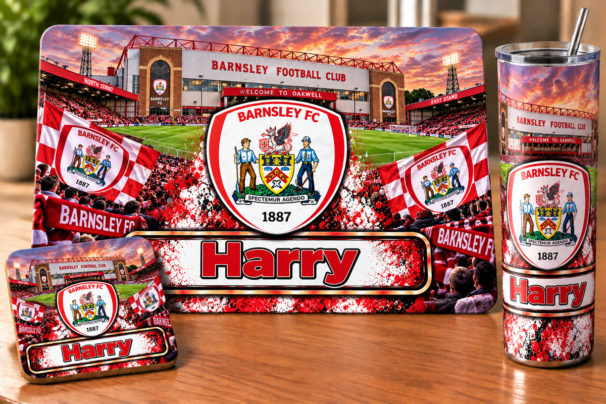 Footie tablemat, coaster and tumbler set