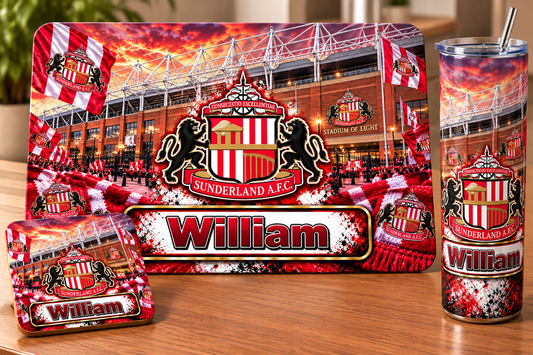 Footie tablemat, coaster and tumbler set