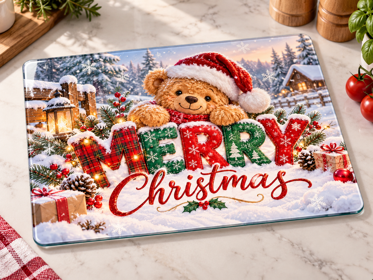 Merry Christmas Teddy glass board