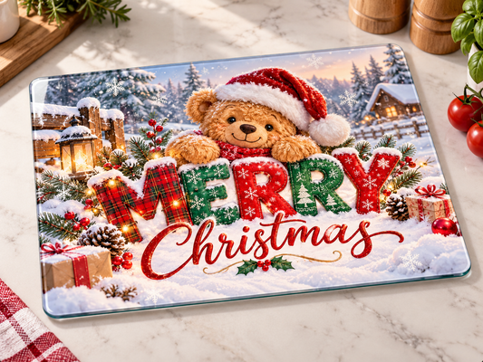 Merry Christmas Teddy glass board