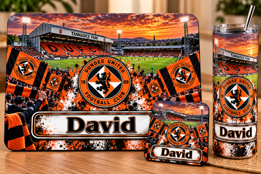 Footie tablemat, coaster and tumbler set